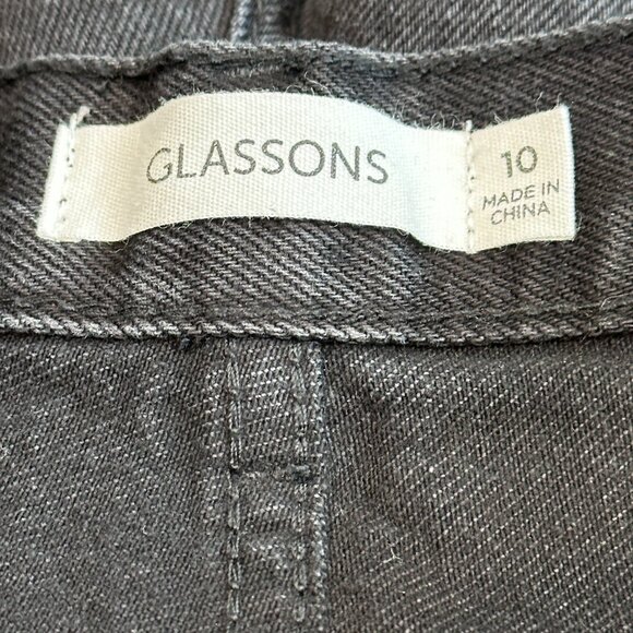 Glassons Jeans Asymmetrical Crossover Waist Straight Black Distressed Goth Sz 10 - Picture 3 of 16